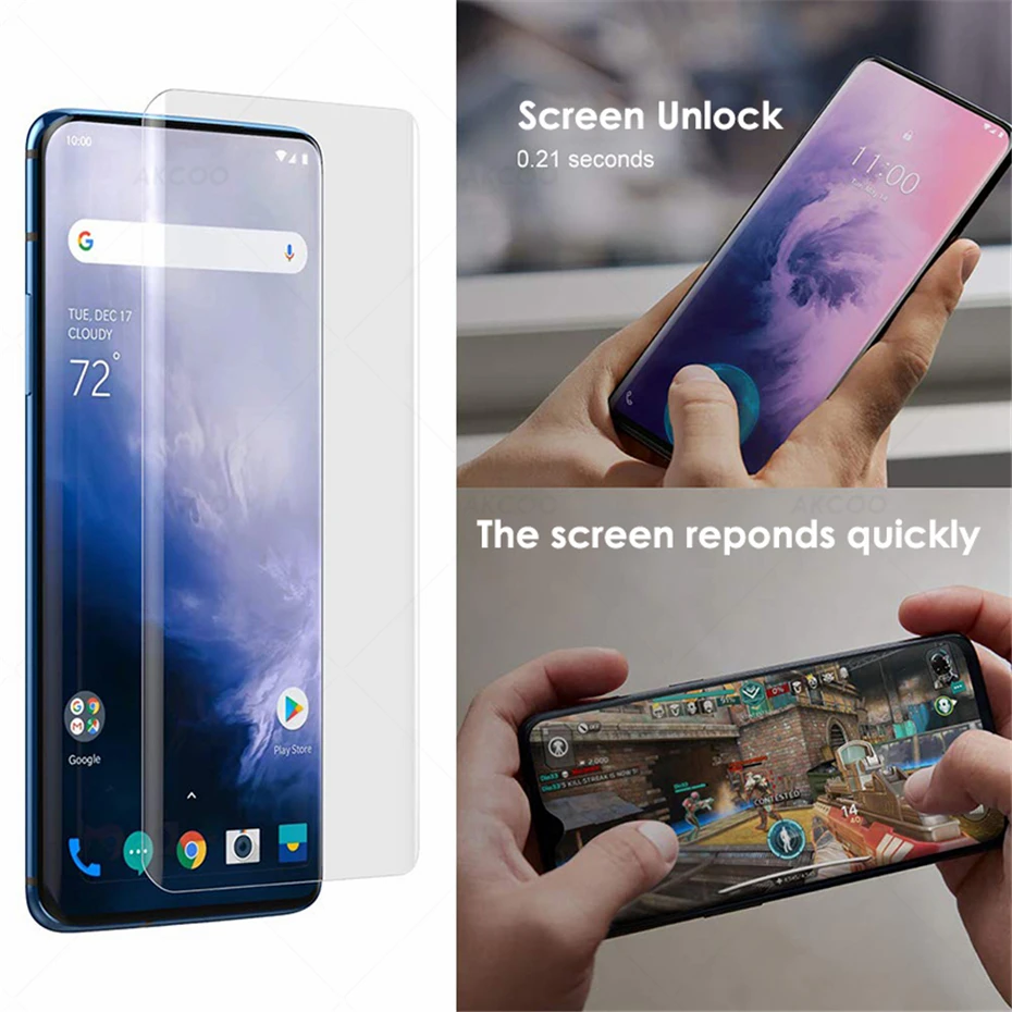 Akcoo УФ-стекло закаленное стекло для oneplus 7 Pro защита экрана с функцией разблокировки отпечатков пальцев для oneplus 7pro пленка