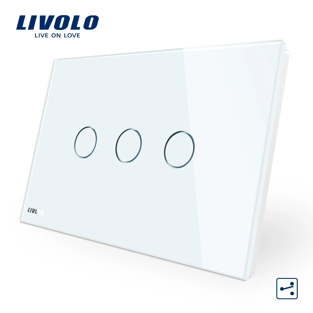 Ceny Livolo AU US StandardTouch Przełącznik, VL C903S 11, Biały Kryształ Szklany Panel, 3 gang 2 way Dotykowy Sterowania Włącznik Światła