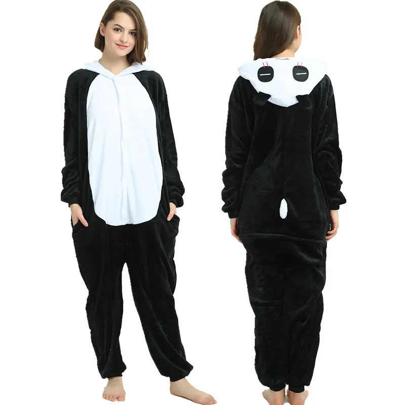 Kigurumi Adults Flannel Unicorn Pajamas Animal Onesies Cartoon Sleepwear Women Men Nightwear Winter Stitch Panda Cosplay Pijimas - Цвет: tear panda