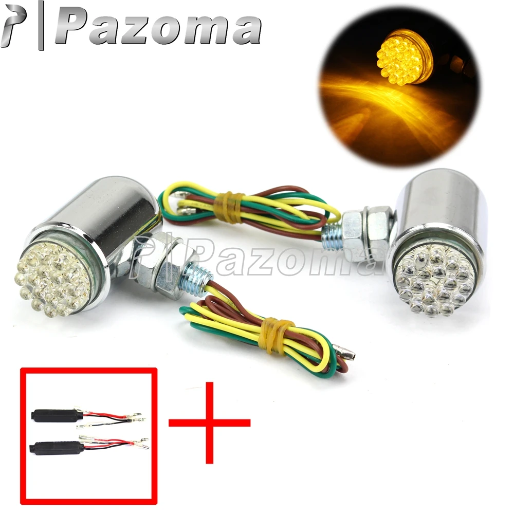 

PAZOMA Supermoto Motorcycle Chrome LED Turn Signals Indicators Blinkers Lights Aluminum Custom for Yamaha Honda