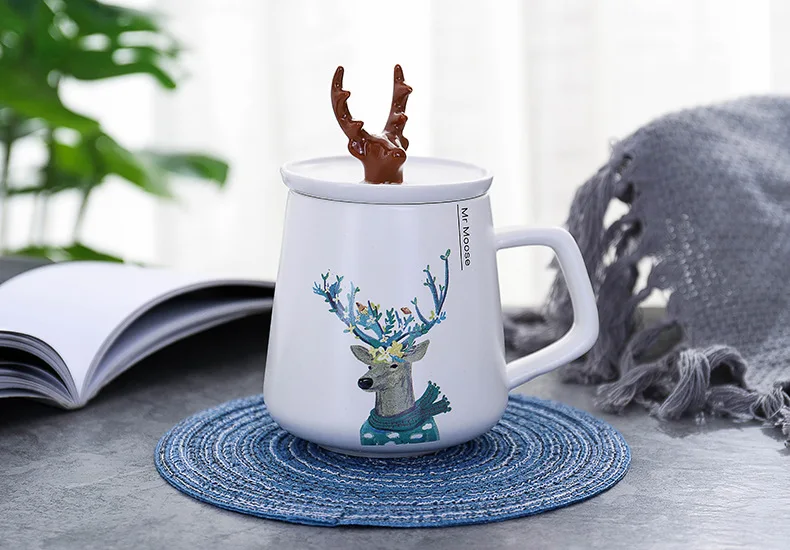 Скандинавские креативные оленьи рога керамические с крышкой мультфильм студенческая пара чашка для воды кофе
