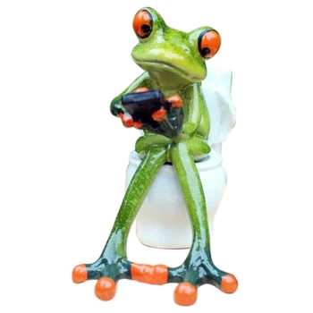 

3D Frog Sculpture Dolls Figurines Kawaii Crafts Sitting Toilet Ornaments for Home Decor Resin Frog Figurines Home Accessories