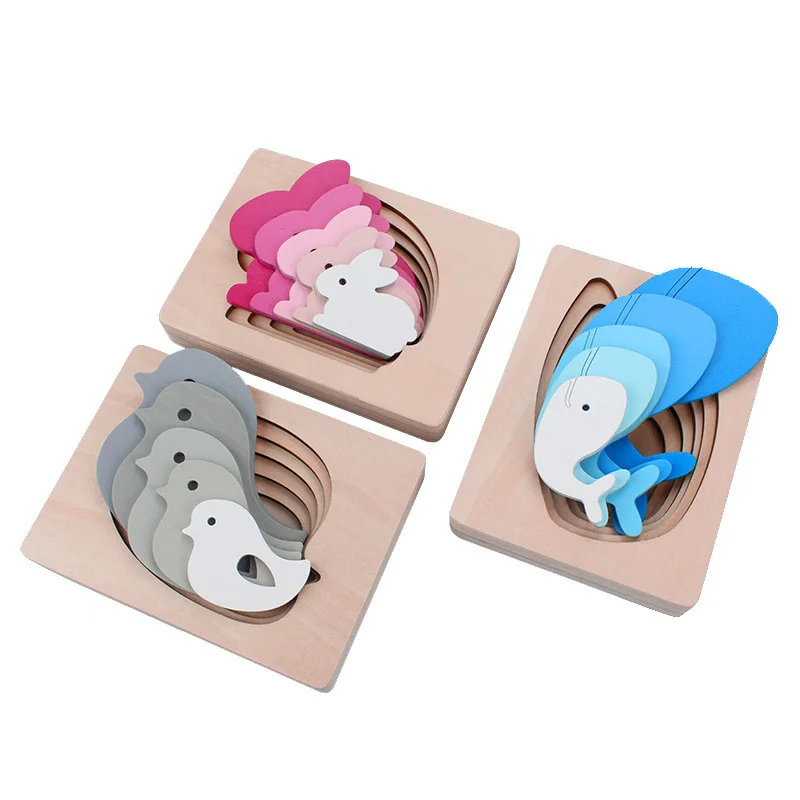 

Baby Wooden 3D Puzzle Animal Multi-imensional Jigsaw multilayer cartoon puzzle Montessori Educational Toy for children