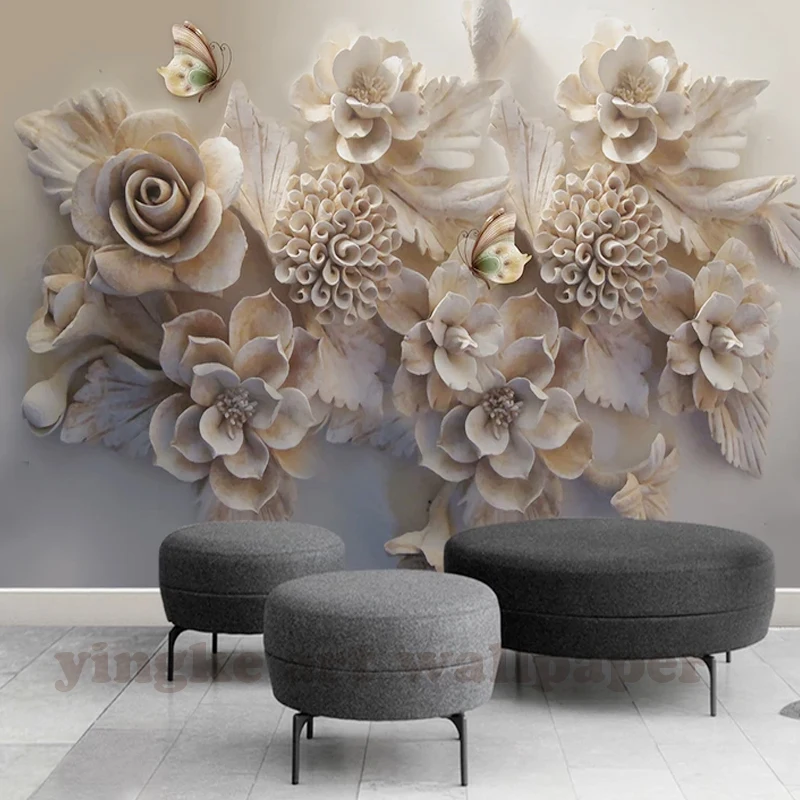 

3d stereoscopic embossment flowers murals 3D wallpaper for walls living room TV backdrop wall painting 3D wallpaper decoration