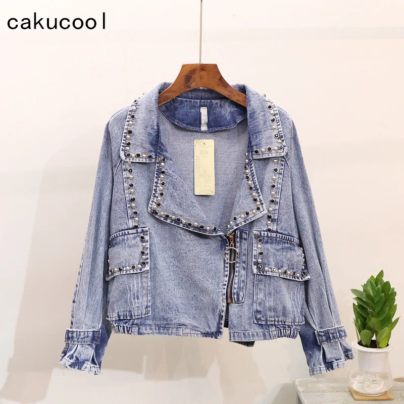 Cakucool 2019 для женщин с длинным рукавом повседневное джинсовое Пальто Синего цвета