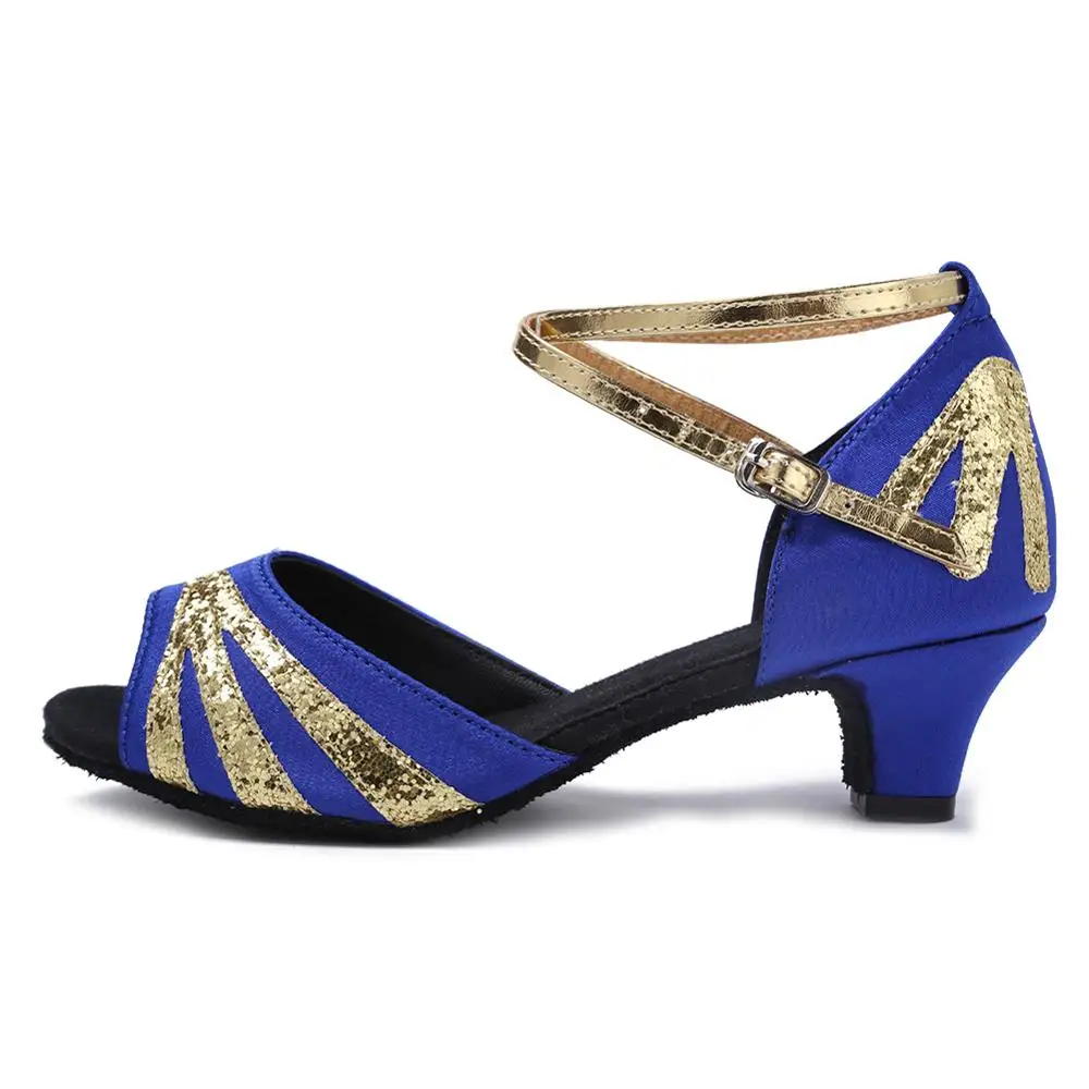 Бальные новые профессиональные латинские танцевальные туфли для детей/женщин/девочек/дам/детей Танго и сальса квадратный каблук домашние танцевальные туфли - Цвет: Blue