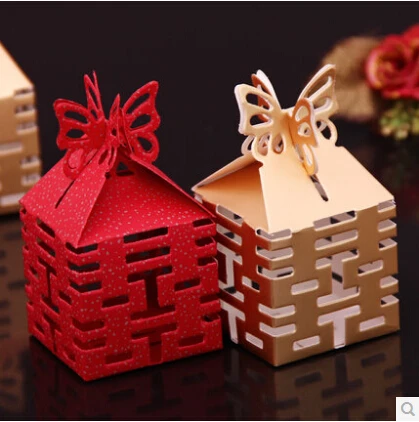 

10pcs Double Xi hollow wedding day wedding candy box marriage charm shower favor candy boxes wedding party gift hold bag