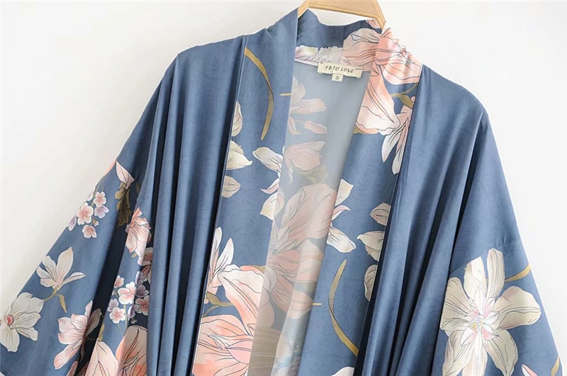 Boho chic винтажное кимоно с павлиньим принтом и поясом, женское богемное платье с v-образным вырезом и рукавами летучая мышь, женские блузки макси