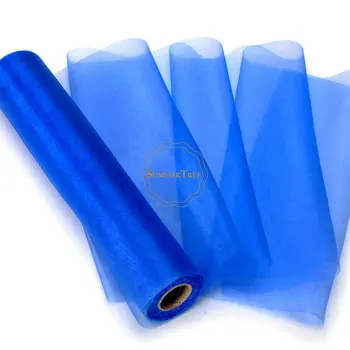 

5 Rolls 25M x 29CM Royal Blue Sheer Organza Roll Fabric DIY Wedding Party Chair Sash Bows Table Runner Swag Decor Hot Sale
