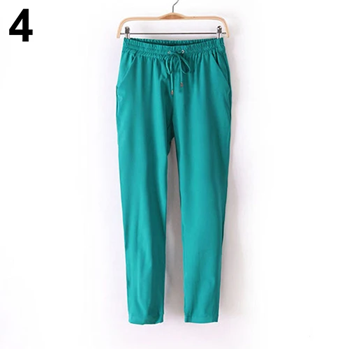 Новые женские повседневные однотонные шифоновые брюки с эластичной резинкой на талии, шаровары, женские брюки - Цвет: Зеленый