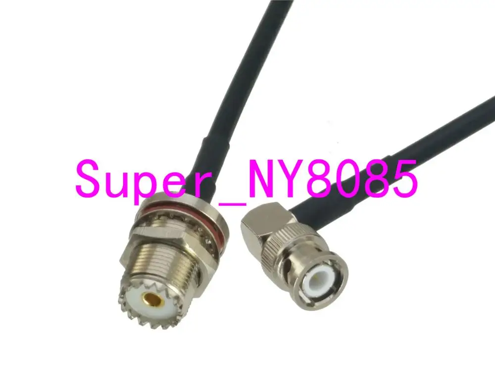 

RG58 UHF SO239 Female Jack Bulkhead to BNC Male Plug Right angle RF Jumper pigtail Cable 6inch~3FT