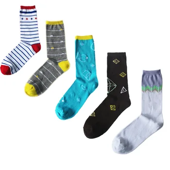 

60 Pairs Japanese Geometric Striation Patterns Sock Plaid Striped Cartoon Cotton Socks Casual Personality Funny Socks