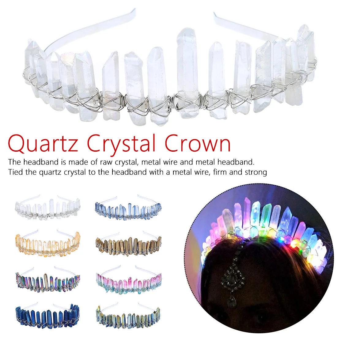 

Exquisite Handmade Natural Tiara Crystal Natural Quartz Crystal Crown Angel Aura Headband Mermaid Wedding Accessories