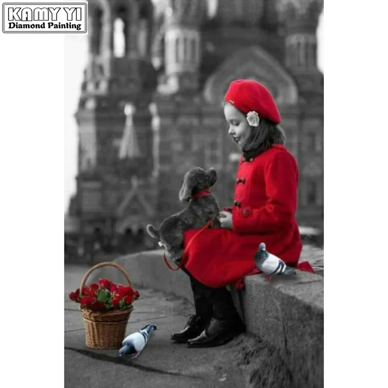 

Girl and dog Wholesale Diamond Painting Cross Stitch Diamond Embroidery Wedding Decoration Drill Christmas Gift