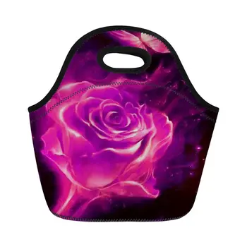 

THIKIN Pink Flame Rose School Student Lunch Bag for Children Custom Women Handbag Insulation Package Portable Food Bag Wholesale