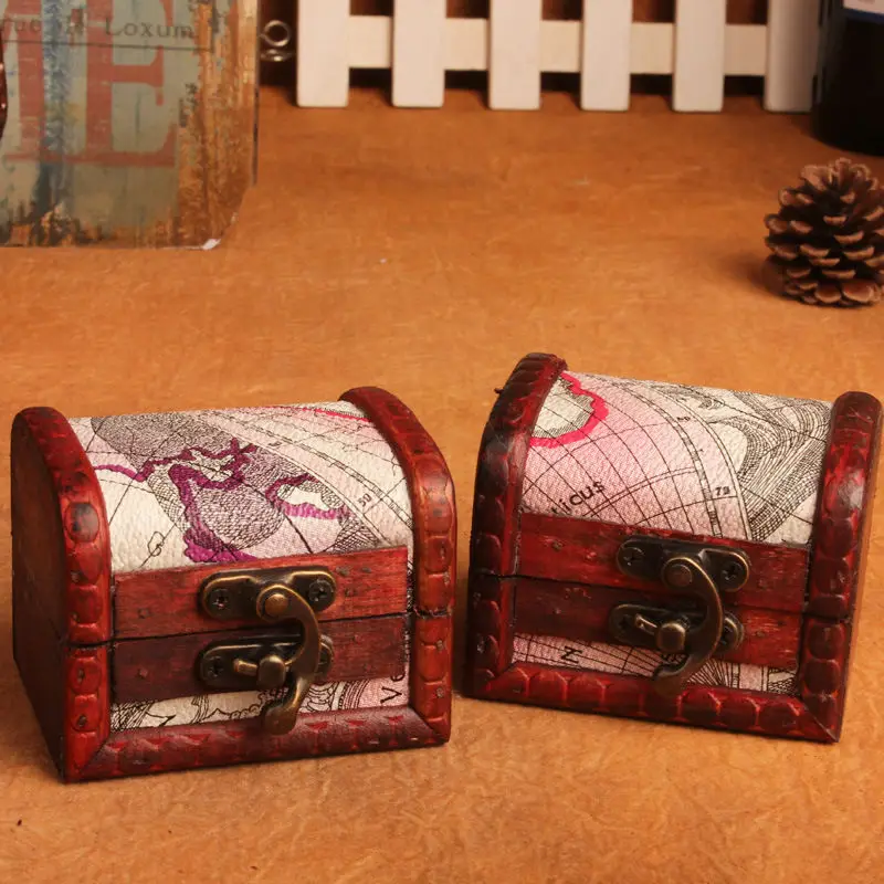 

Map style Wooden handicrafts Retro small wooden box Travel the world 8X6.5X6CM England fashion Candy box package Hot box gift