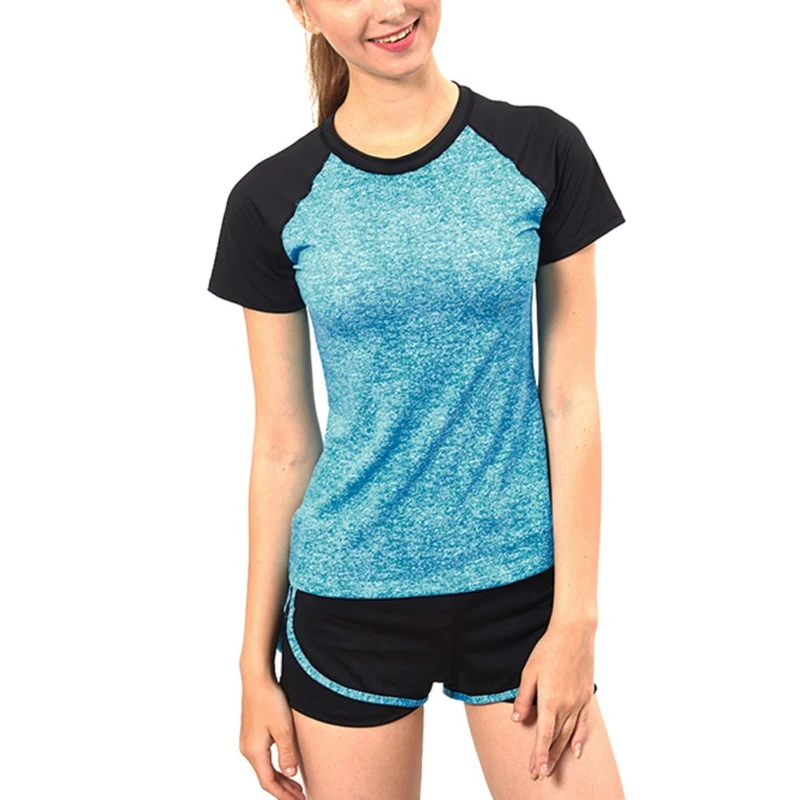 Women Nylon Quick Dry Tops Gradient Quick Dry T Shirt Short Sleeve O