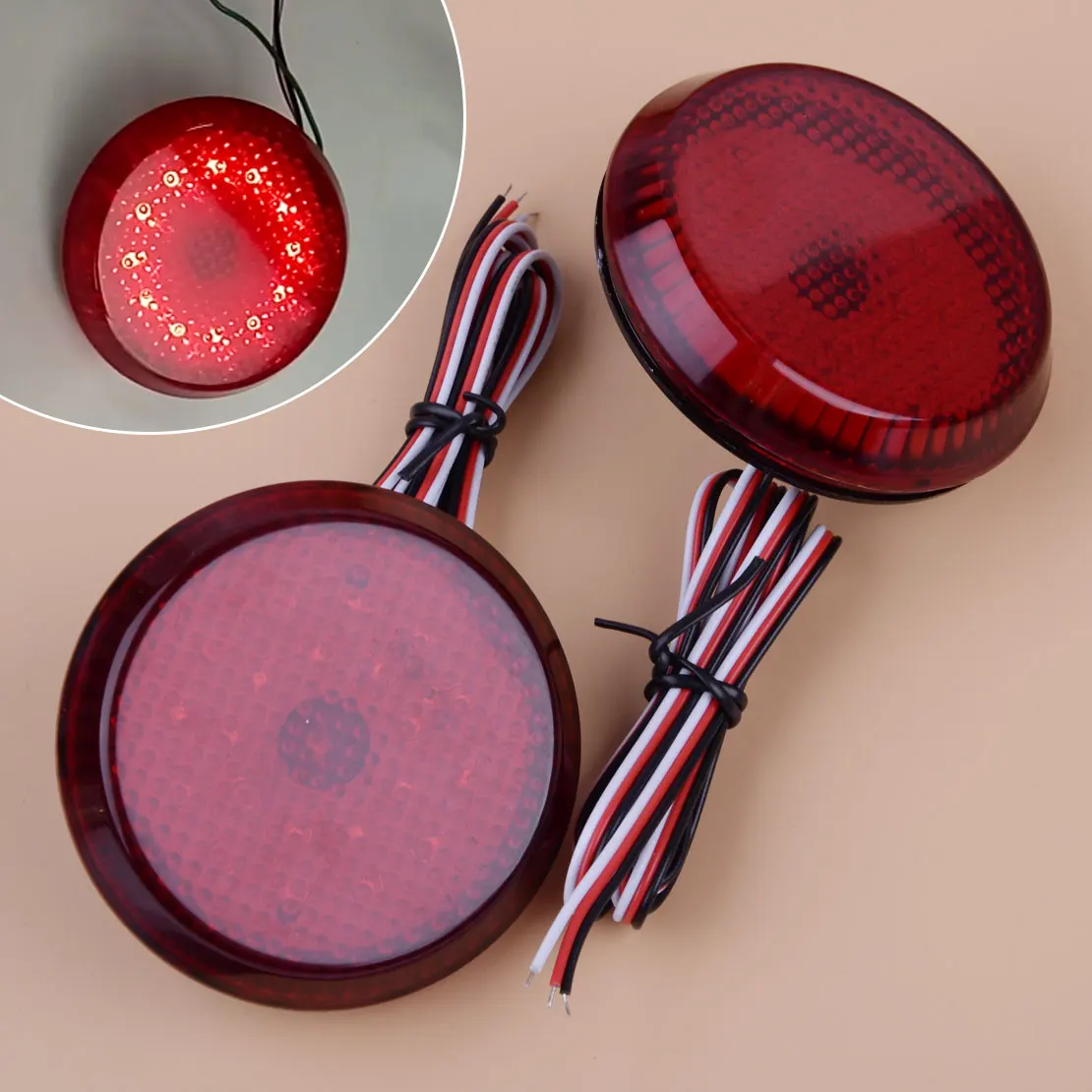 

DWCX 2pcs Car Truck LED Tail Rear Bumper Reflector Lights Brake Stop Lamp Red Lens Round Fit For Nissan Toyota Corolla Scion