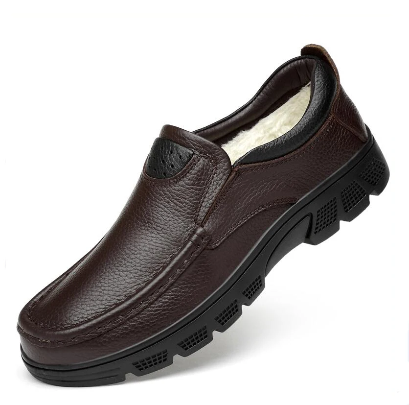 Мужская повседневная обувь из натуральной кожи; Лоферы размера плюс туфли без каблуков ручной работы; Мужская Уличная обувь; сезон осень-зима; Мужская обувь; zapatos hombres - Цвет: brown fur