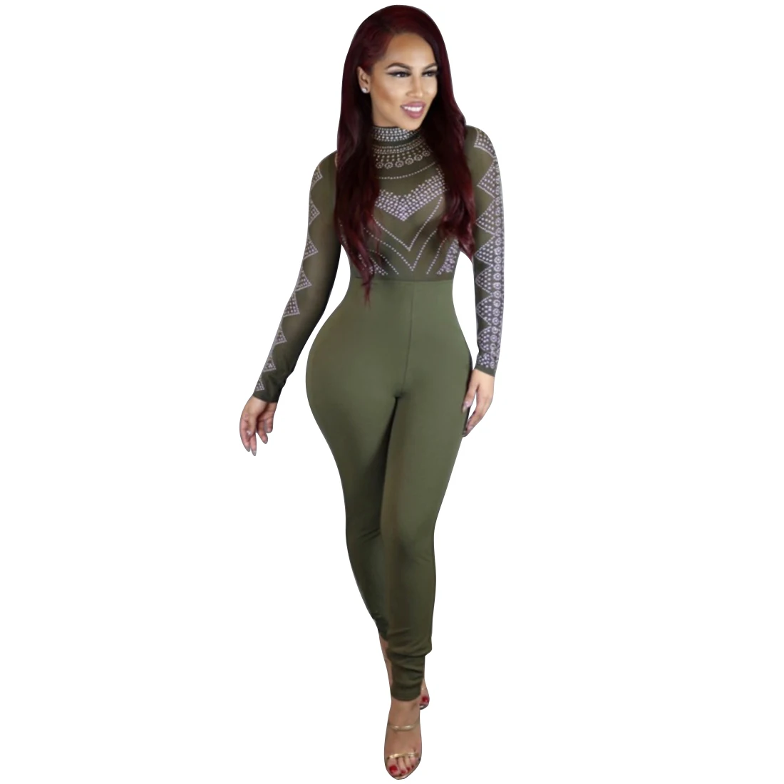 Printed Overalls for Women Turtleneck Long Sleeve Body Rompers Womens Jumpsuits Ladies Stretchy Sexy Party Playsuits Green Red Body Printed Overalls for Women Turtleneck Long Sleeve Body Rompers Womens Jumpsuits Ladies Stretchy Sexy Party Playsuits Green Red Body