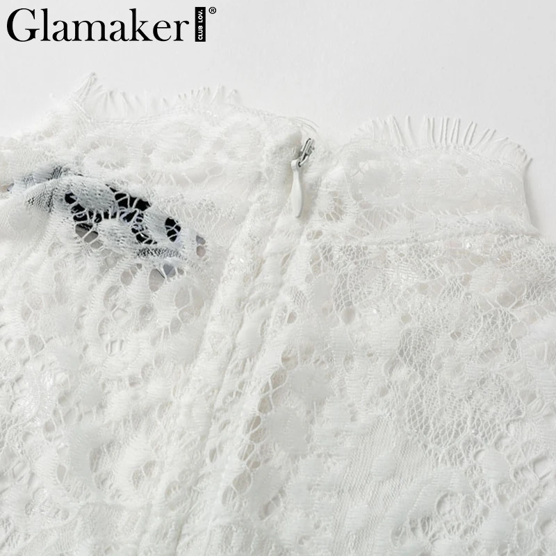 Женский прозрачный кружевной комбинезон Glamaker белый длинный без рукавов с поясом