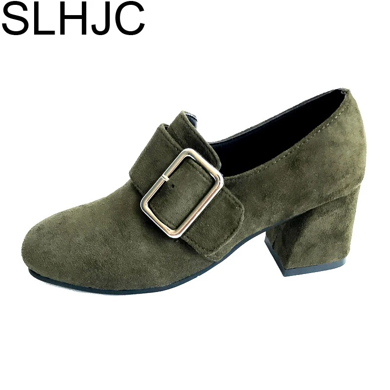 

SLHJC Autumn Pumps Square Toe Chunky Heel Fashion Ankle Pumps Shoes Women High Heel Slip On With Buckle Shoes
