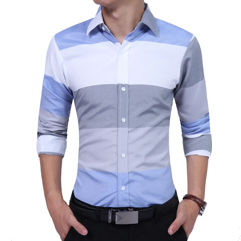 Fengguilai Модные мужские рубашка с длинными рукавами высокое качество хит Цвет в полоску Повседневная рубашка мужская одежда Рубашки Slim Для