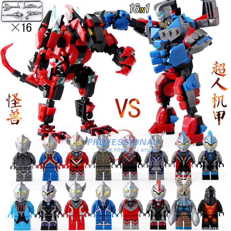 

Super Heros Figures 16Pcs/Lot Ultraman Wars Monster Ott N Mann 16 In 1 Building Blocks Action Model Set Children Toys DLP9091