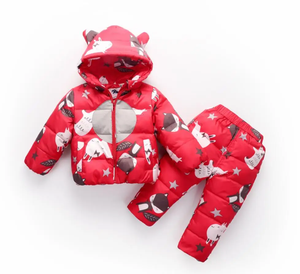 

2018 Children Set Boys Girls Clothing Sets Winter 2-3 Year Down Jacket + Trousers Waterproof Snow Warm kids Clothes +Pants