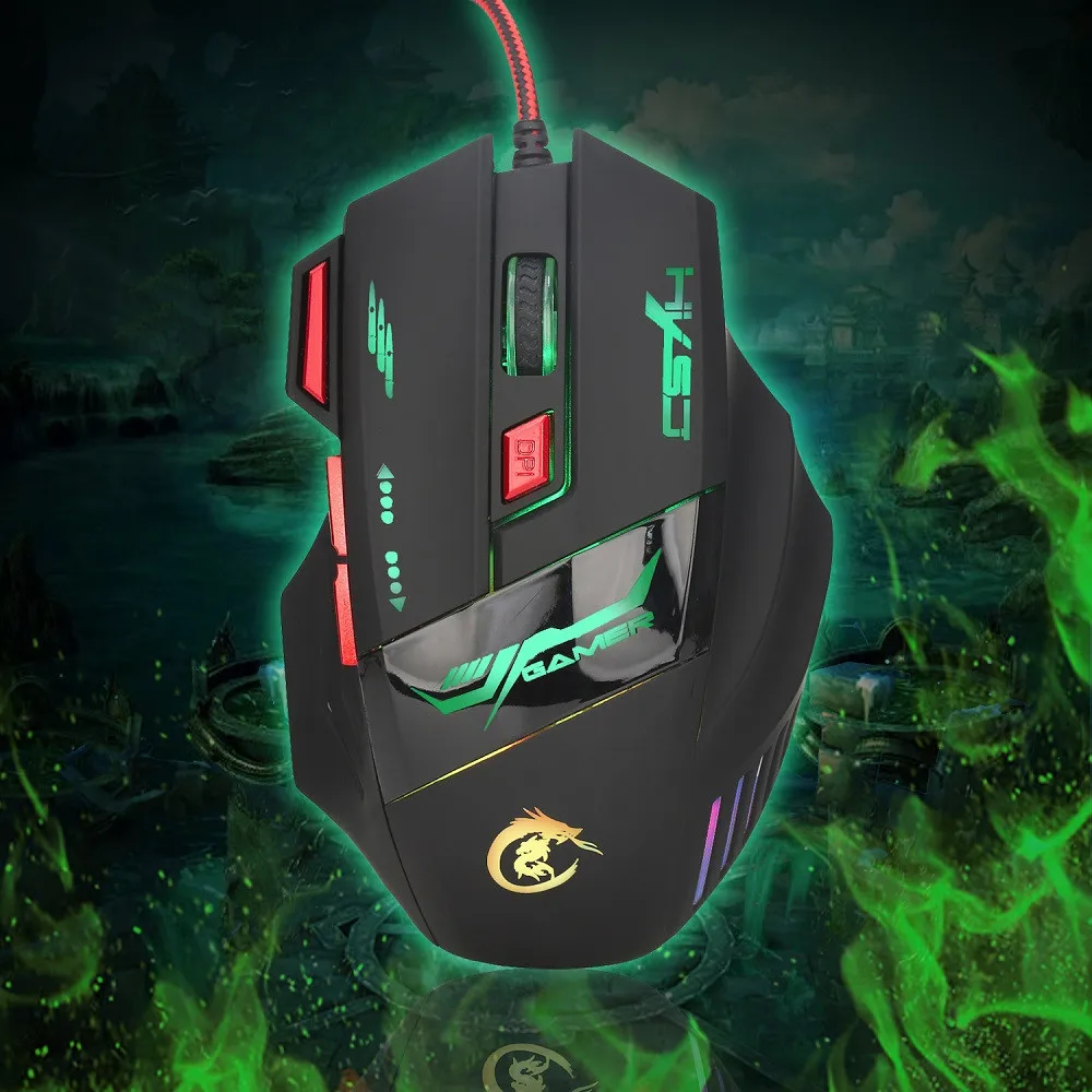 HXSJ H100 3200DPI Wired Optical Game Mouse with LED Light