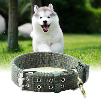 

Pet Necklace Strong Canvas Dog Collar Army Green Double Row Adjustable Buckle Pet Collar for Medium Large Dogs Lead Dropshipping