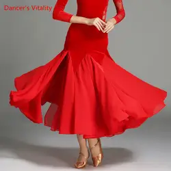 Танцора жизнеспособность Костюмы для бальных танцев танцевальный конкурс шифоновое платье Разделение в Вилы юбка для Сальса Самба Танго