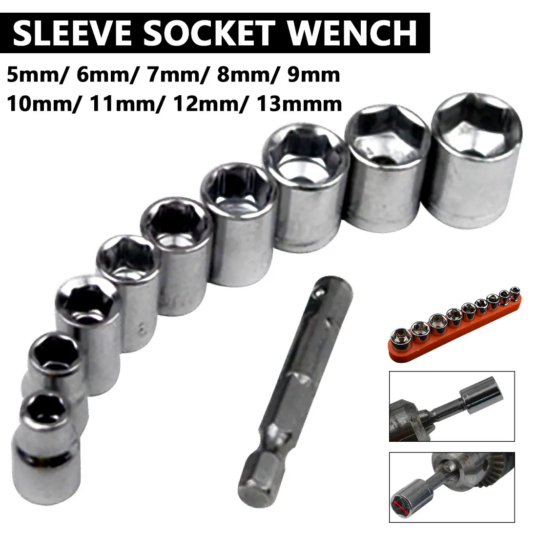 9pcs /10pcs 1/4 Inch Drive Hex Bit Socket Wrench Set Sleeve Wrench Set