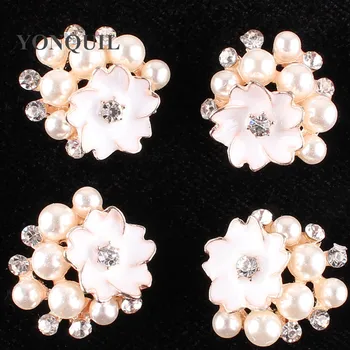 

20MM Flower pearl covered rhinestone embellishment Beautiful Silver Plated Pearl Clear Glass Rhinestone Button 20pcs/lot SYBB105