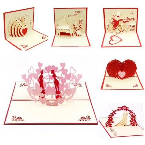 Hot New 3D Pop Up Greeting Card Love Romantic Birthday Wedding Aniversary Valentine's Day Invitations Greeting Cards Gifts