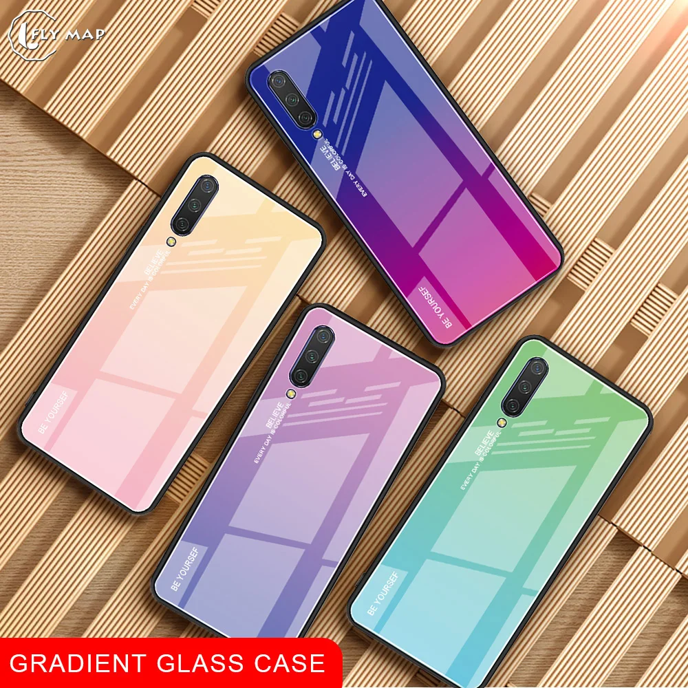 Case Gradient Aurora for Xiaomi Mi 9 Lite 9Lite Mi9Lite Tempered Glass Back Cover CC9 CC MiCC9 Colorful Shell |