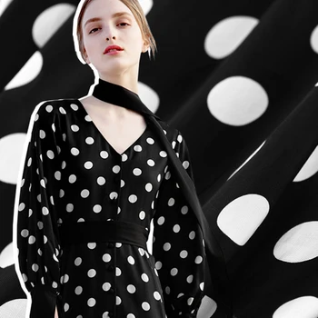 

145CM Wide 140G/M Weight White Dots Print Black Cotton Fabric for Autumn Spring Summer Dress Coat Jacket E737