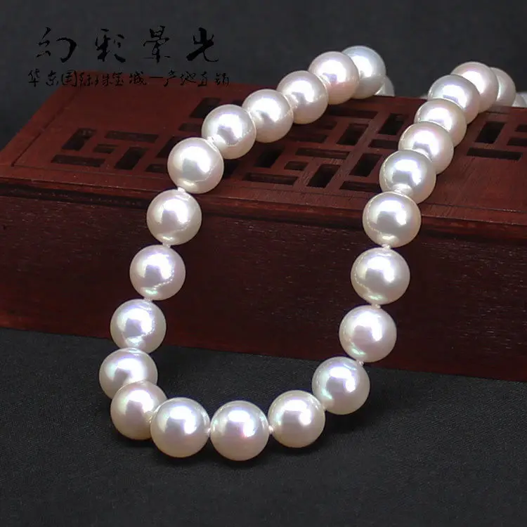 

elegant 10-11mm natural south sea white pearl necklace 19inch silver clasp (9.13)