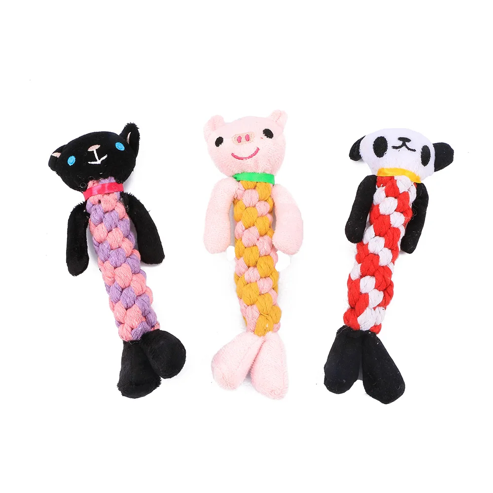 Lovely Funny Panda Plush Chew Pet Toys Creative Braided Bone Rope Puppy