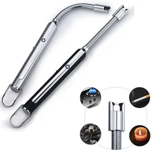 BBQ Outdoor USB Candle Lighter Rechargeable Plasma Arc Cigarette Lighter Windproof Flameless Long Kitchen Lighter Women Gadgets