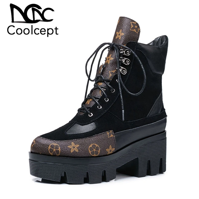 

Coolcept Big Size 35-42 Brand Design Martin Boots Genuine Leather Woman Shoes Leisure Fashion Cow Suede Runway Show Women Boots