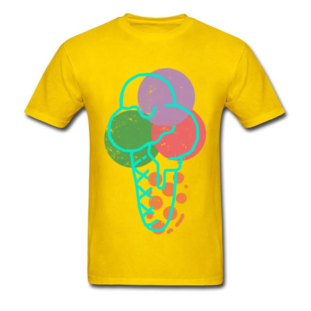 Designer Vintage Summer Ice Cream T Shirt Lovers Day O-Neck 100% Cotton Fabric Tops Shirts for Adult Tee Shirts Printed Vintage Summer Ice Cream yellow