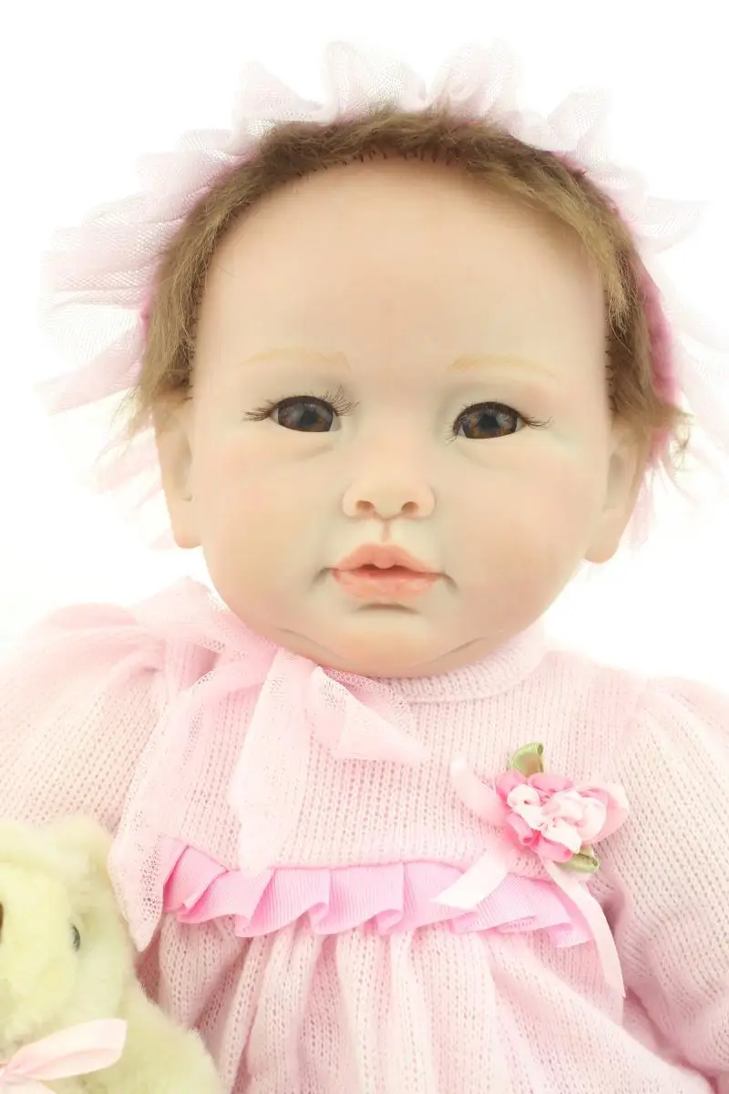 

New Arrival 22" 55cm Silicone Reborn Baby Doll Lifelike Pink dress Princess Doll Best Gift to Kid/Child/Baby Grils brinquedos