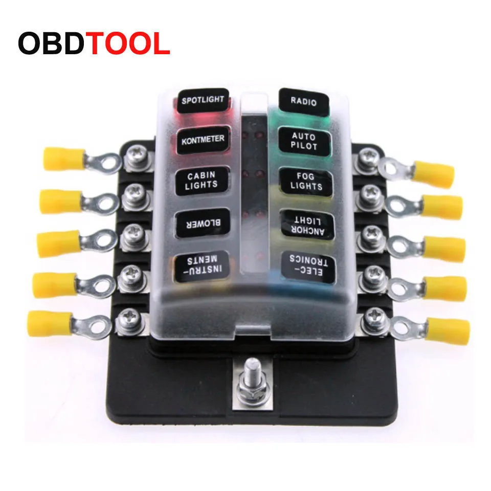 

10 Way Blade Fuse Box With LED Indicator Light Holder 10Pcs Fuses 10Pcs Terminals for Car Boat Marine Caravan Truck 12V 24V