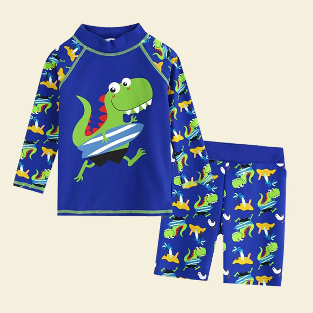 TELOTUNY/купальник с длинным рукавом для маленьких мальчиков, повседневный костюм для отдыха, детский летний пляжный купальный костюм с объемным рисунком динозавра, набор для купания J0528 - Цвет: GN