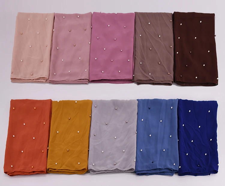 Горячая Распродажа последние обычный пользовательские цвета высокого качества шифон с бисером хиджаб шарф