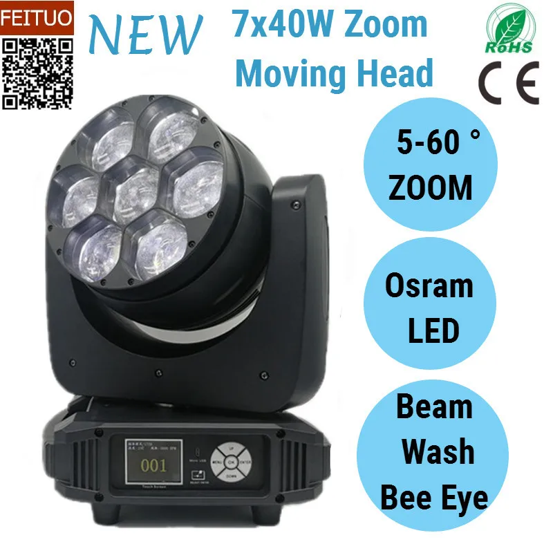 New 2pcs/lot LED Bee Eye Moving Head Light 7x40w RGBW Zoom Wash Beam