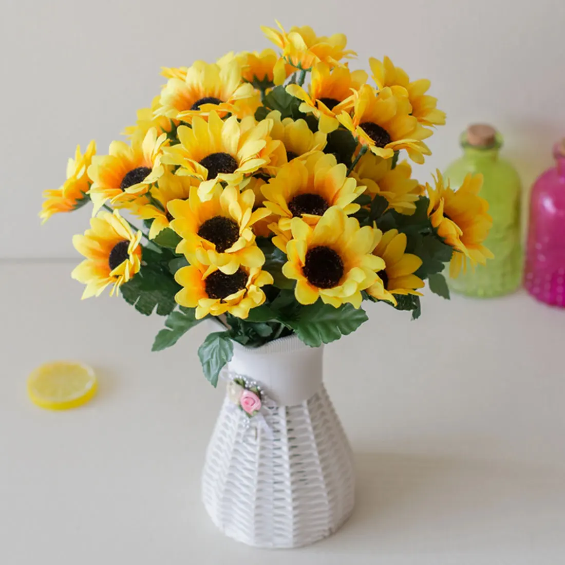 

1 bouquet 7 branch/bouquet artificial flower Yellow Silk Sunflower decorative flower DIY Flower Arrangement Home Decoration