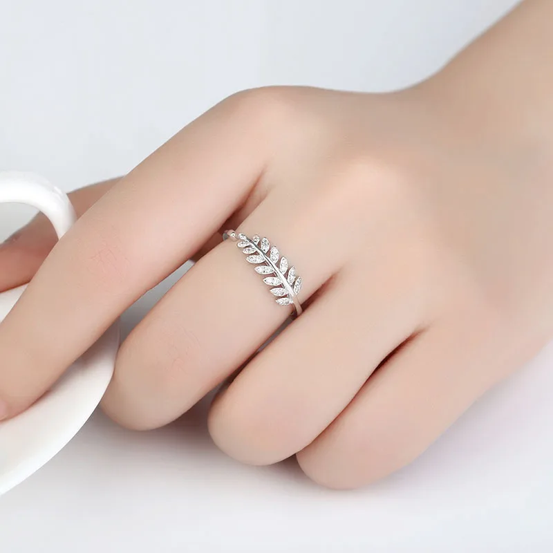 Sale Women Simple Open Design Leaf Feather Ring Personality Female Flower Rings Fashion Wedding Jewelry