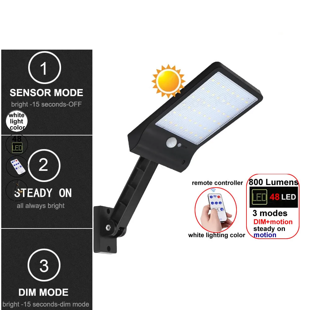 

remote control 48 LED Solar Power Street Wall Lamp Security Lightg for Yard Garden landscape waterproof ip65 spotlight floodlig